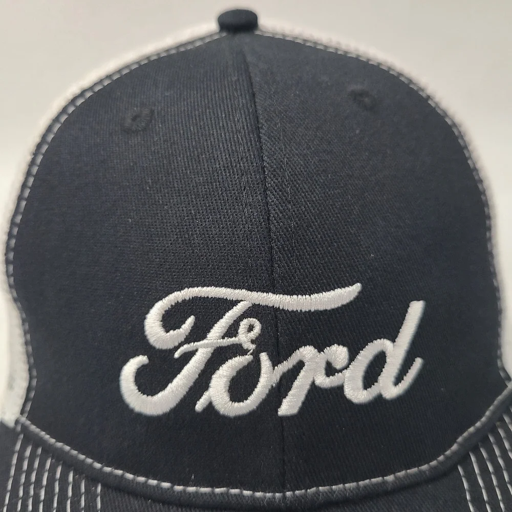 Ford Hat Snapback Trucker Mesh Black White Logo Script Car Truck Advertising Men